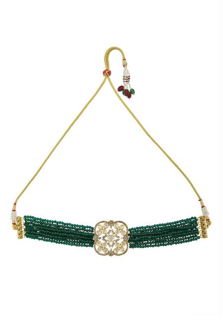 Buy_Saga Jewels_Multi Color Beads Kundan Embellished Pendant Choker Set_Online_at_Aza_Fashions
