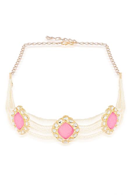 Hair Drama CO_Gold Polkis Floral Enamelled And Studded Hair Band _at_Aza_Fashions