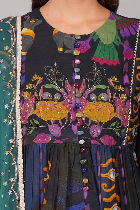 Devyani Mehrotra_Multi Color Viscose Muslin Printed Egyptian Round Anarkali Set_at_Aza_Fashions