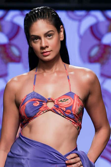 Buy_Limerick By Abirr N' Nanki_Multi Color Crepe Tassels Sweetheart Neck Dion Printed Draped Blouse _Online_at_Aza_Fashions