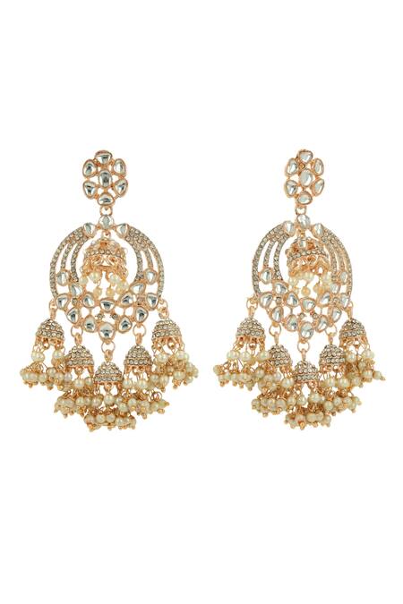 Buy Ishhaara Gold Plated Pearls, Rhinestones, Kundan And American Diamond Jhumki Earring Online at Aza Fashions Buy_Ishhaara_Gold Plated Pearls, Rhinestones, Kundan And American Diamond Jhumki Earring _Online_at_Aza_Fashions