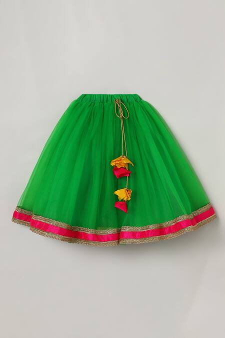 Buy_Byb Premium_Fuchsia Silk, Tulle Pom-poms, Embroidery Embellished Halter Top Skirt Set_Online_at_Aza_Fashions