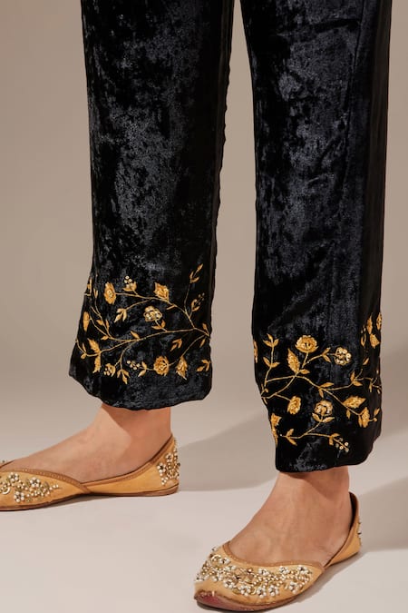 Buy Anantaa By Roohi Black Velvet Floral Embroidered Palazzo Pant Online at Aza Fashions Buy_Anantaa By Roohi_Black Velvet Floral Embroidered Palazzo Pant _Online_at_Aza_Fashions