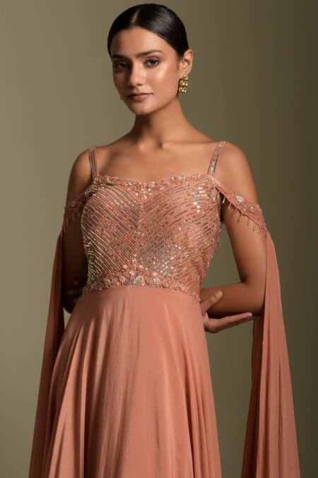 Buy Two Sisters By Gyans Peach Crepe, Georgette Sequins, Embroidery Sweetheart Neck Bodice Anarkali Online at Aza Fashions Buy_Two Sisters By Gyans_Peach Crepe, Georgette Sequins, Embroidery Sweetheart Neck Bodice Anarkali _Online_at_Aza_Fashions