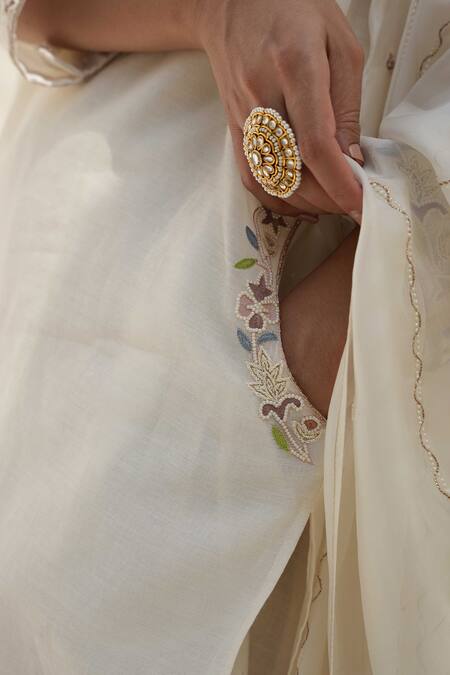 Kanika Sharma Off White Chanderi Silk, Georgette, Chanderi, Organza Pearls, Placket Kurta Set at Aza Fashions Kanika Sharma_Off White Chanderi Silk, Georgette, Chanderi, Organza Pearls, Placket Kurta Set _at_Aza_Fashions