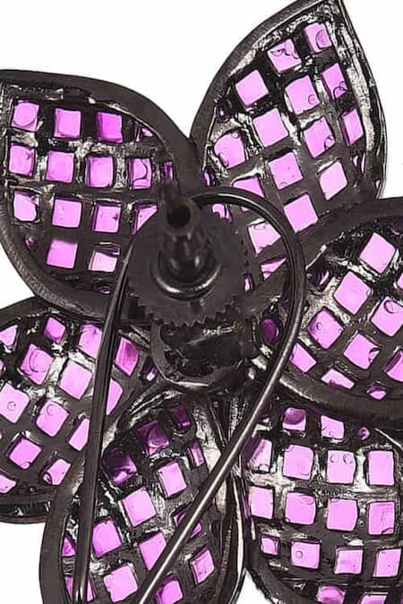 Buy The Jewel Factor Purple Crystals Checkered Pattern Earrings Online at Aza Fashions Buy_The Jewel Factor_Purple Crystals Checkered Pattern Earrings_Online_at_Aza_Fashions
