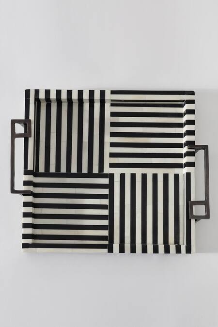 Buy_Table Manners_Black Ss/inlay Bone On Your Stripes Box Tray_Online_at_Aza_Fashions