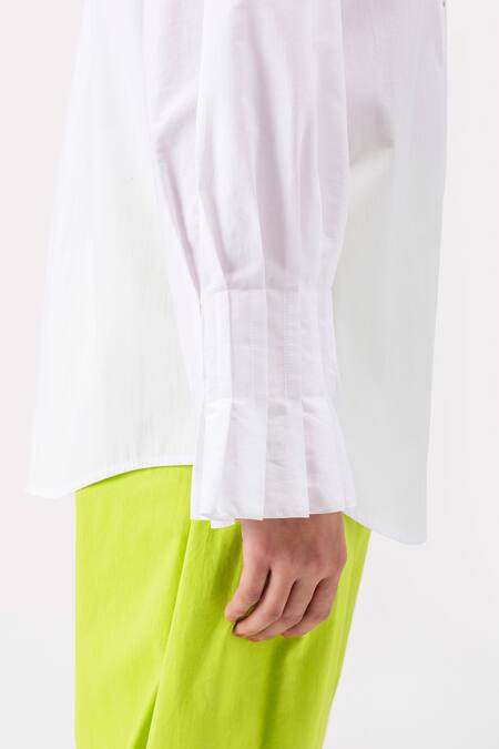 Buy_Genes Lecoanet Hemant_White Cotton Collared Stripe Pattern Floral Print Shirt_Online_at_Aza_Fashions