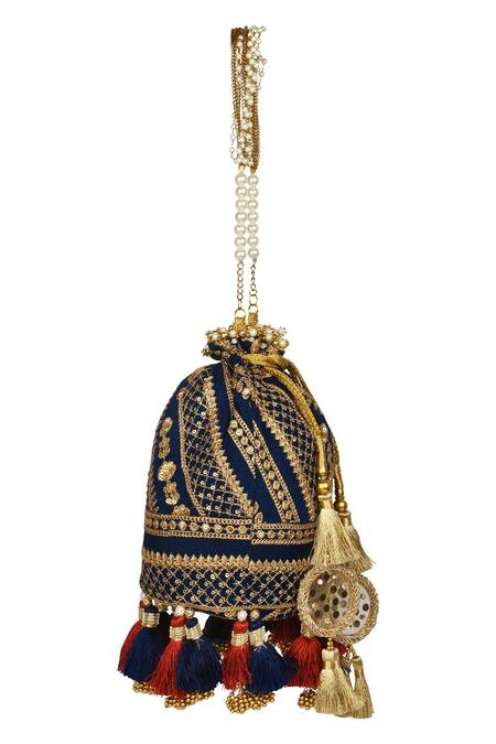 Buy_Miar Designs_Blue Sequin Aadhya Embroidered Potli Bag_Online_at_Aza_Fashions
