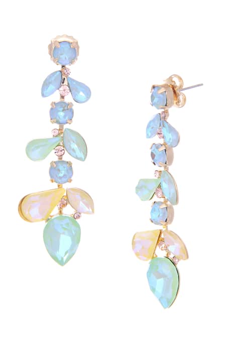 Buy_Ishhaara_Blue Crystals Leaf Pattern Earrings _Online_at_Aza_Fashions