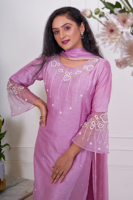 Geetika Jain Purple Silk, Viscose, Organza Pearls, Beads, Placement Embroidered Kurta Set Online at Aza Fashions Geetika Jain_Purple Silk, Viscose, Organza Pearls, Beads, Placement Embroidered Kurta Set_Online_at_Aza_Fashions