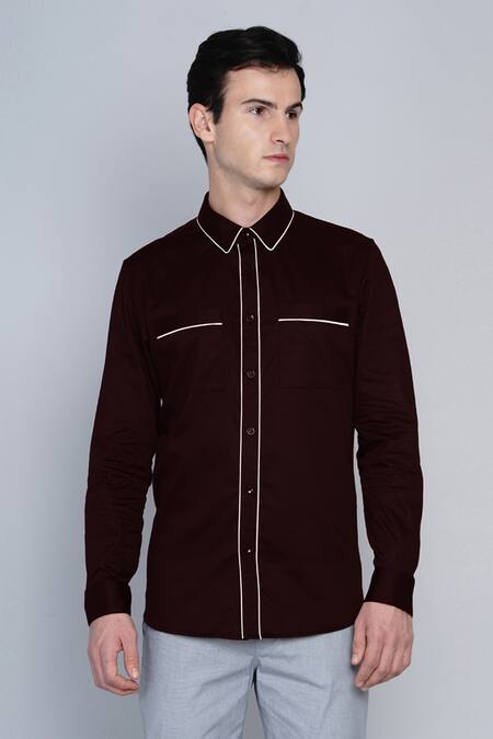 Lacquer Embassy_Maroon 100% Premium Cotton Shirt _Online_at_Aza_Fashions