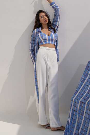 Buy_Kritika Madan Label_Blue Royal Georgette Printed Checkered  Collar Pant Set_Online_at_Aza_Fashions