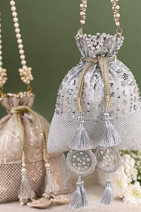Buy_Miar Designs_Silver Sequins Soni Hand Embroidered Potli Bag_Online_at_Aza_Fashions