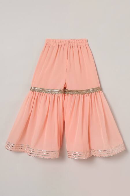 Buy_Byb Premium_Peach Georgette, Cotton Embroidery, Mirrors Kurta Sharara Set _Online_at_Aza_Fashions