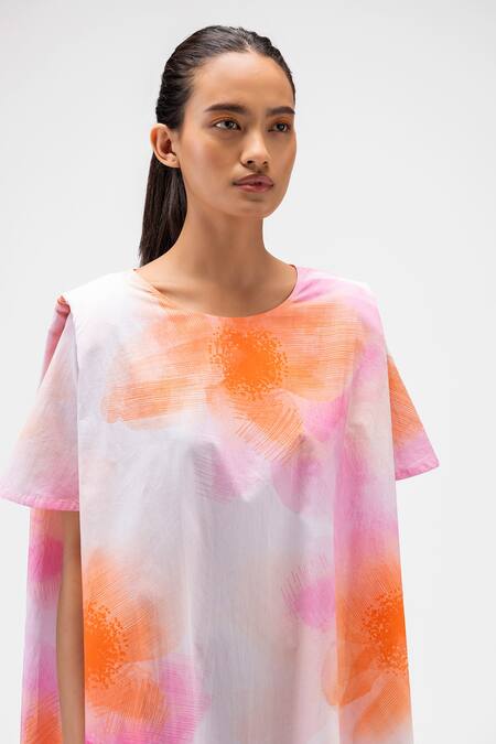 Buy Genes Lecoanet Hemant White Cotton, Poplin Round Neck Ombre Flower Print Dress Online at Aza Fashions Buy_Genes Lecoanet Hemant_White Cotton, Poplin Round Neck Ombre Flower Print Dress_Online_at_Aza_Fashions