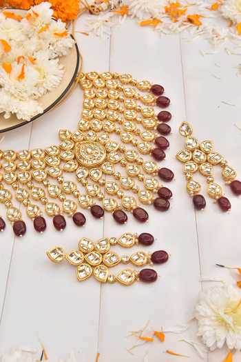 Buy_Swabhimann_Red Diamonds, Pearls Kundan Embellished Long Necklace Set _Online_at_Aza_Fashions