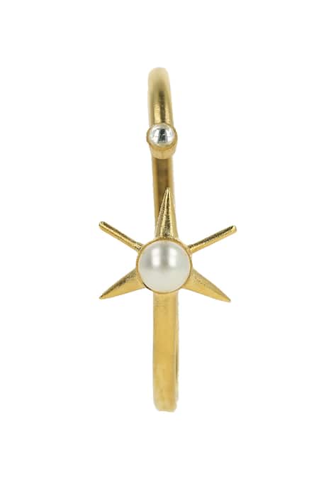 Buy_Ishhaara_Gold Plated Pearls, Stones Star Embellished Open Bracelet _Online_at_Aza_Fashions
