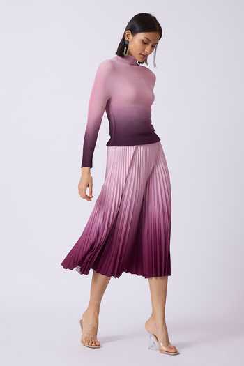 Buy_Scarlet Sage_Pink Polyester High Neck Geometric Print Top And Skirt Set_Online_at_Aza_Fashions
