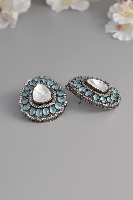 Buy_Gwacy_Blue Zirconia Embellished Stud Earrings_Online_at_Aza_Fashions