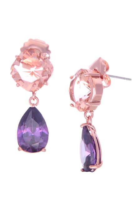 Buy_Ishhaara_Purple Crystals Tear Drop Shaped Earrings _Online_at_Aza_Fashions