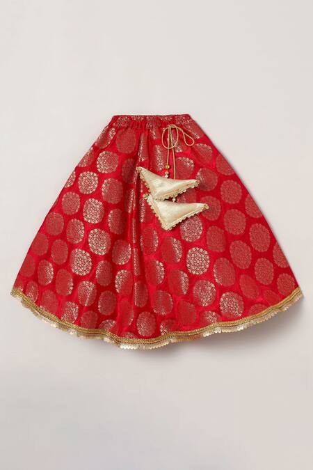 Buy_Byb Premium_Red Silk, Brocade Embroidery, Sequins Blouse Skirt Set_Online_at_Aza_Fashions