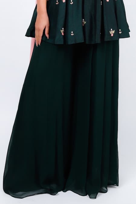 Buy_Geetika Jain_Green Silk, Georgette Sequins, Cut Floral Kurta Set With Contrasting Dupatta _Online_at_Aza_Fashions