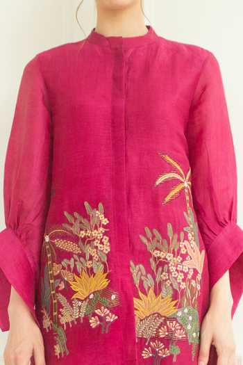 Buy_Oja_Pink Pant  , Tunic  Linen Embroidered And Set _Online_at_Aza_Fashions
