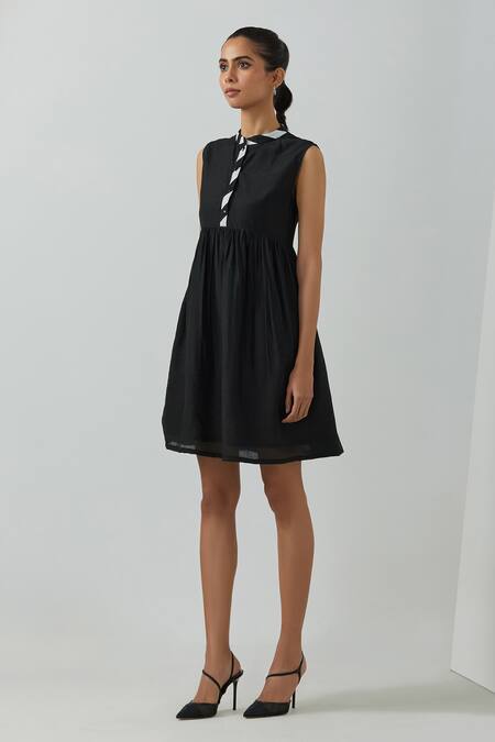 Buy The Indian Cause Black Chanderi Bandeau Neck Amore Placket Short Dress Online at Aza Fashions Buy_The Indian Cause_Black Chanderi Bandeau Neck Amore Placket Short Dress_Online_at_Aza_Fashions