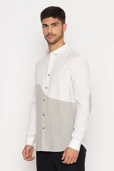 Buy_Lacquer Embassy_White Cotton Billiter Textured Shirt _Online_at_Aza_Fashions