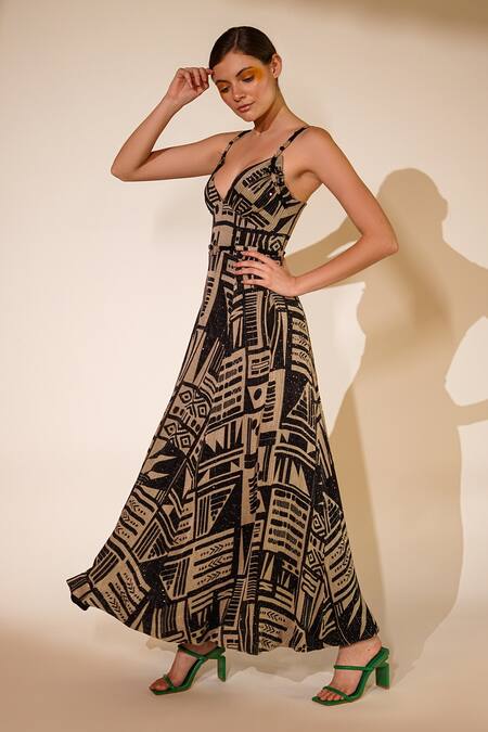 Buy Nikita Mhaisalkar White Georgette Sequins V-neck Stitchline Embroidered Gown Online at Aza Fashions Buy_Nikita Mhaisalkar_White Georgette Sequins V-neck Stitchline Embroidered Gown _Online_at_Aza_Fashions