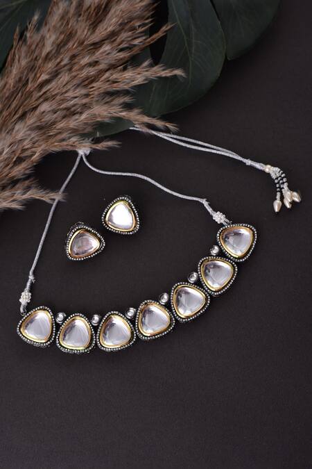 Buy_Swabhimann_Grey Imitation Diamonds Kundan Choker Necklace Set _Online_at_Aza_Fashions