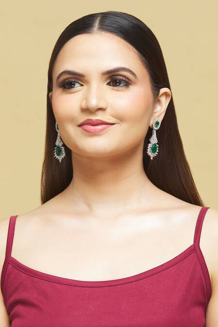 Nepra By Neha Goel White Zari Zircon Embellished Earrings Online at Aza Fashions Nepra By Neha Goel_White Zari Zircon Embellished Earrings_Online_at_Aza_Fashions