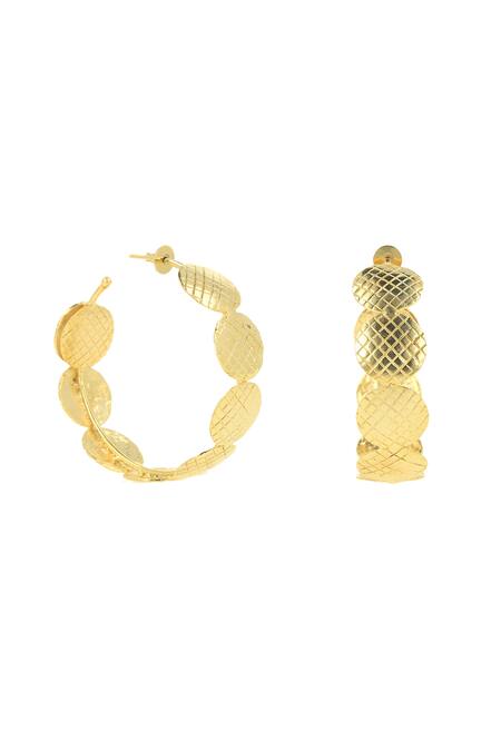 Buy_Ishhaara_Gold Plated Checkered Pattern Hoops _Online_at_Aza_Fashions