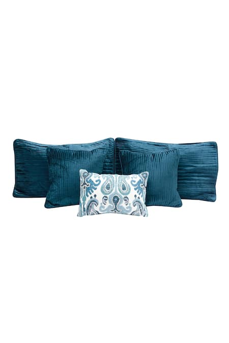Buy_H2h_Blue Velvet Linear Pattern Bedcover Set _Online_at_Aza_Fashions
