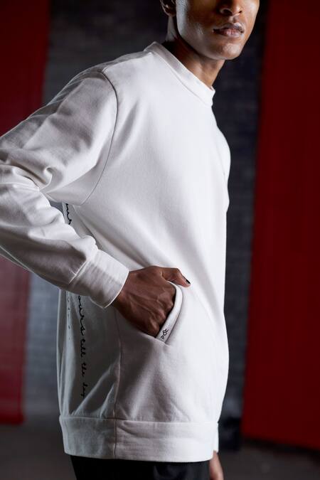 Buy_Pocketful Of Cherrie_White Jersey Embroidery Placement Thread Sweatshirt_Online_at_Aza_Fashions