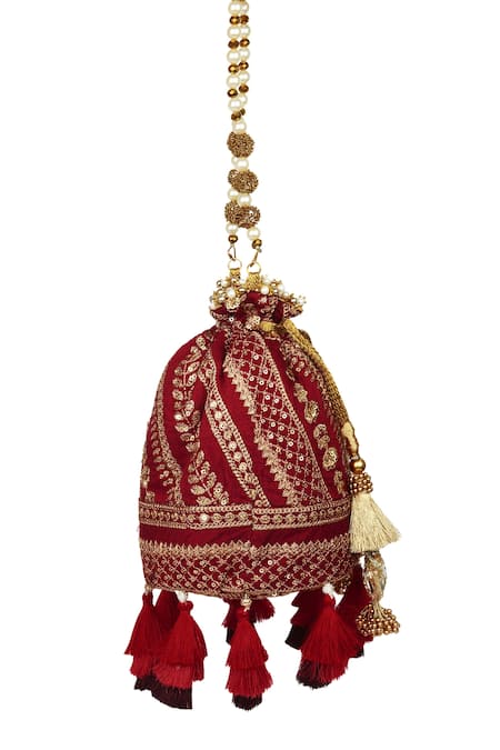 Buy_Miar Designs_Red Sequin Aadhya Embroidered Potli Bag_Online_at_Aza_Fashions