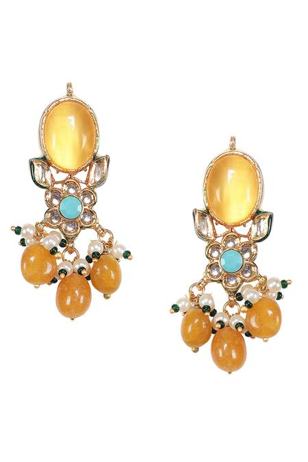 Buy_Auraa Trends_Yellow Stones, Beads Kundan Embellished Pendant Choker Set _Online_at_Aza_Fashions