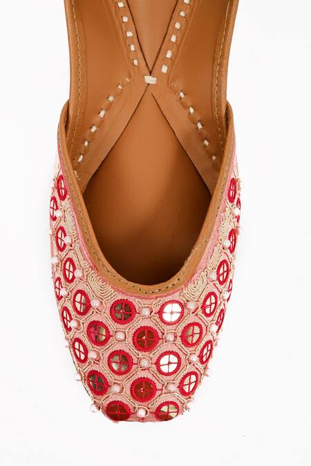 Buy_Miar Designs_Pink Sequin Coin Sasha Checkered Embroidered Juttis_Online_at_Aza_Fashions