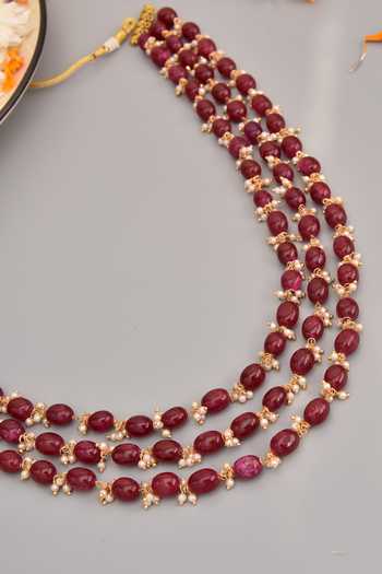 Swabhimann_Red Bead Stone Layered Necklace _Online_at_Aza_Fashions