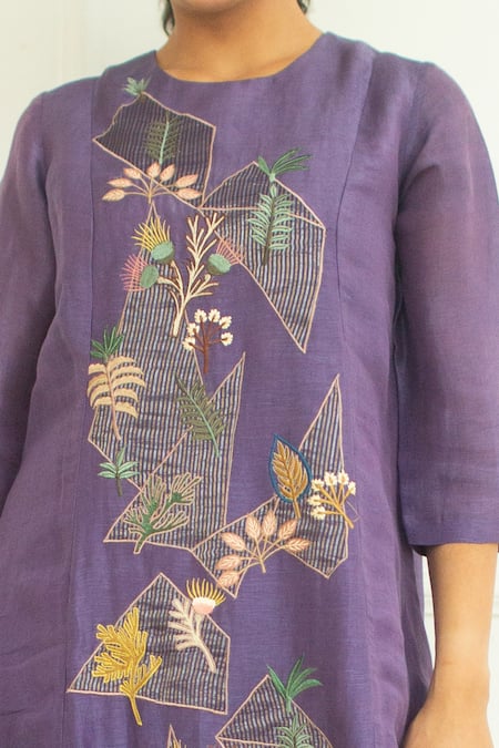 Buy_Oja_Purple Pant  , Tunic  Linen Embroidered And Set _Online_at_Aza_Fashions