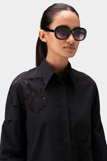 Buy_Genes Lecoanet Hemant_Black Cotton Cut Work Collared Floral Cutout Detail Shirt_Online_at_Aza_Fashions