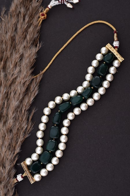 Buy_Swabhimann_Green Pearl Embellished Choker _Online_at_Aza_Fashions