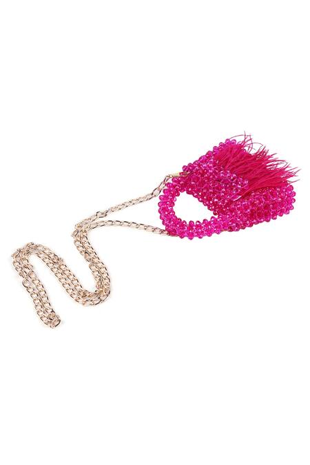 Buy_Adorn My Wish_Pink Embellished Mini Crystal Bead Bag _Online_at_Aza_Fashions