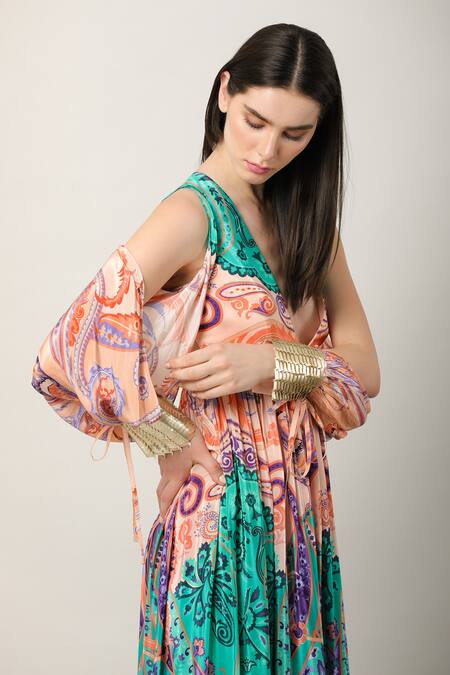 Limerick By Abirr N' Nanki_Multi Color Organza, Crepe Embroidery Diara Floral And Paisley Pattern Dress _Online_at_Aza_Fashions