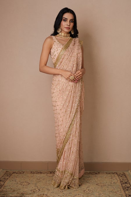 Buy Astha Narang Pink Net, Crepe Sequins, Cut Work, Embroidery Scoop Checkered Saree With Blouse Online at Aza Fashions Buy_Astha Narang_Pink Net, Crepe Sequins, Cut Work, Embroidery Scoop Checkered Saree With Blouse _Online_at_Aza_Fashions