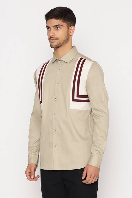 Buy_Lacquer Embassy_Beige Cotton Bennet Shoulder Panel Shirt _Online_at_Aza_Fashions