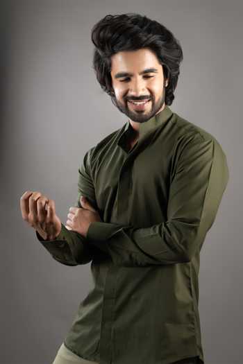 Buy_Hilo Design_Green Cotton Plain Mandarin Collar Shirt _Online_at_Aza_Fashions