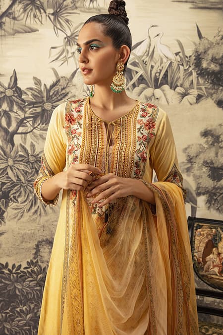 Buy Kalista Yellow Crepe, Georgette Embroidery, Cut Work, Asmee Printed Straight Kurta Set Online at Aza Fashions Buy_Kalista_Yellow Crepe, Georgette Embroidery, Cut Work, Asmee Printed Straight Kurta Set _Online_at_Aza_Fashions