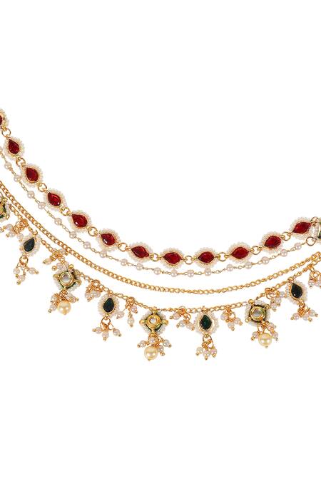 Buy_Auraa Trends_Red Stone, Kundan Embellished Ear Chain_Online_at_Aza_Fashions
